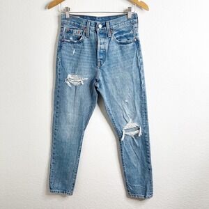 Levis 501 Original Distressed High Rise Blue Jeans Womens 25x28